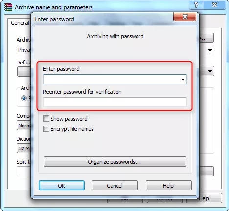 Type password and confirm the encryption in the input box