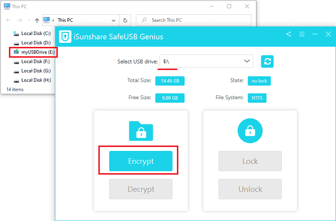 Click Encrypt button in the iSunshare SafeUSB Genius interface.