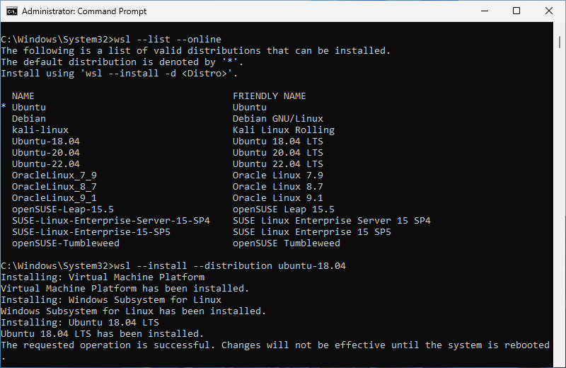 WSL install specific Linux distribution