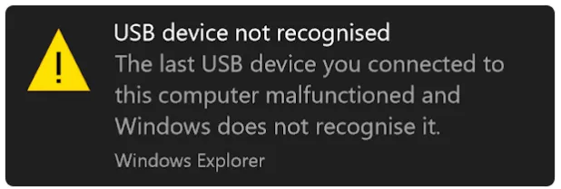 usb device not recognized symptom