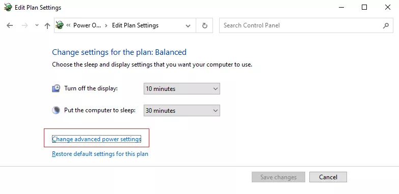 Select 'Change advanced power settings'