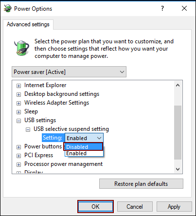 Disable USB selective suspend