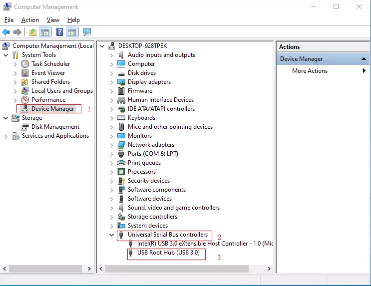 choose item Device Manager on the left side, and select Universal Serial Bus Controllers