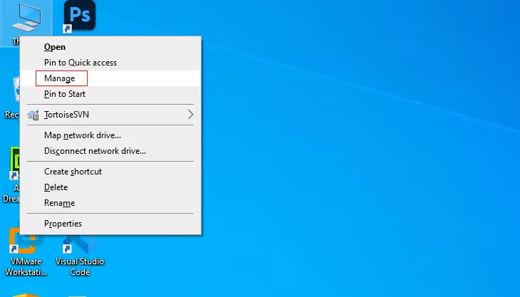 right click your icon This PC on your desktop, and then select the item Manage