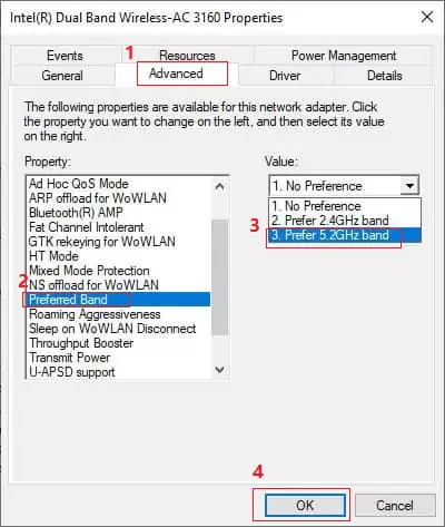 Set preferred band to 5.2GHz band.