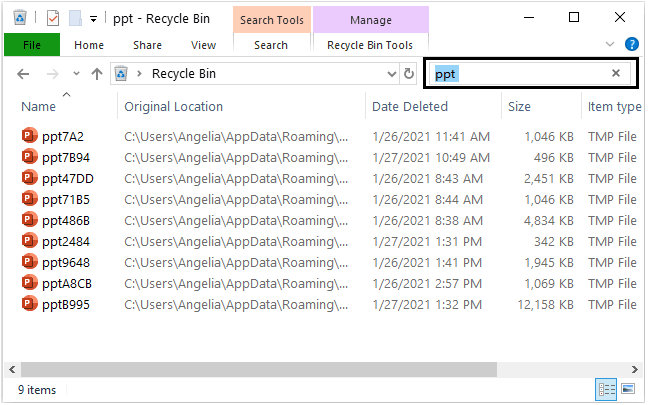 restore unsaved files in the recycle bin