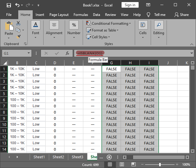 Input formula ISBLANK in formula bar