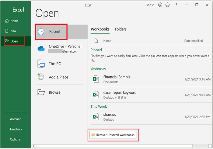 recover unsaved workbook
