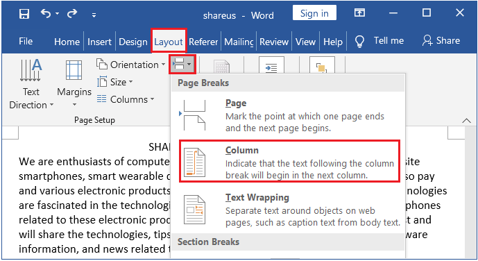 insert field in word 2016