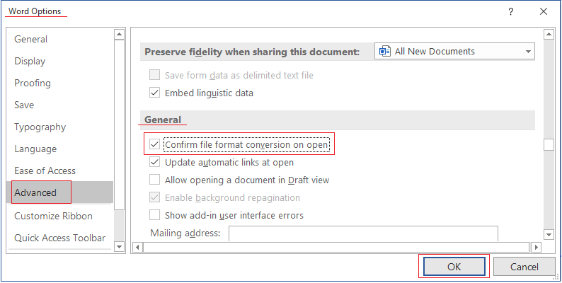 confirm file format conversion on open