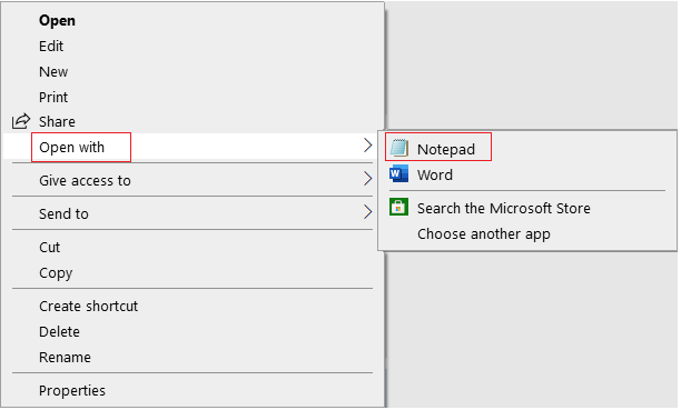 open with notepad