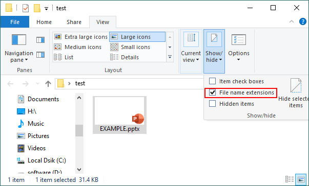 show file name extension