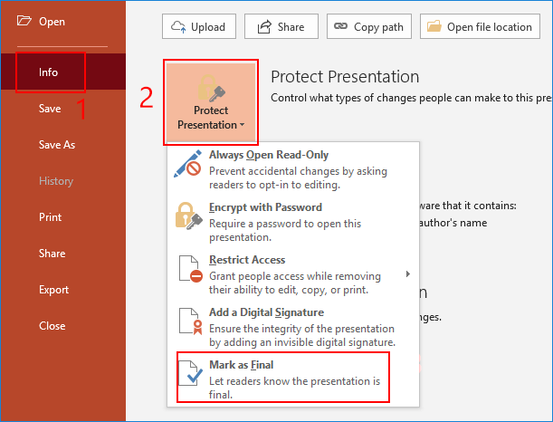 make ppt file read only via mark as final