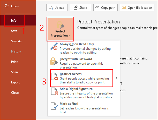 make ppt file read only via restrict access