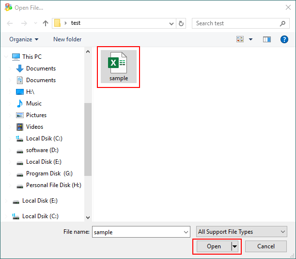 choose encrypted excel file