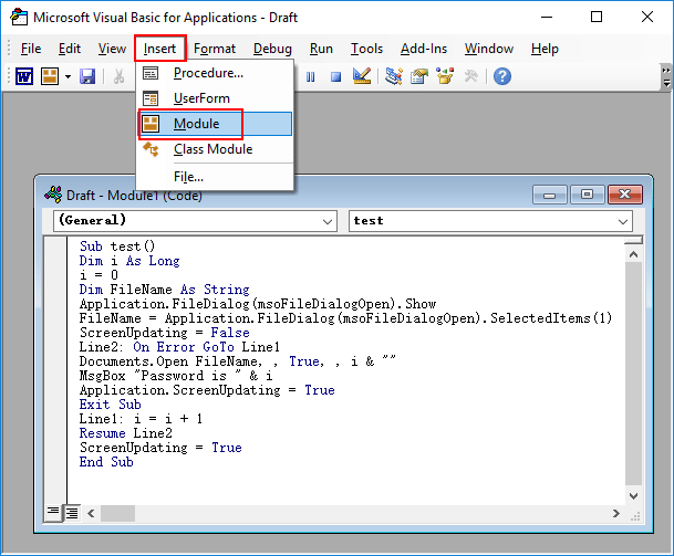 run vba in word file