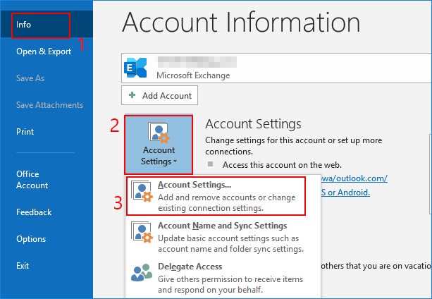 open account settings window