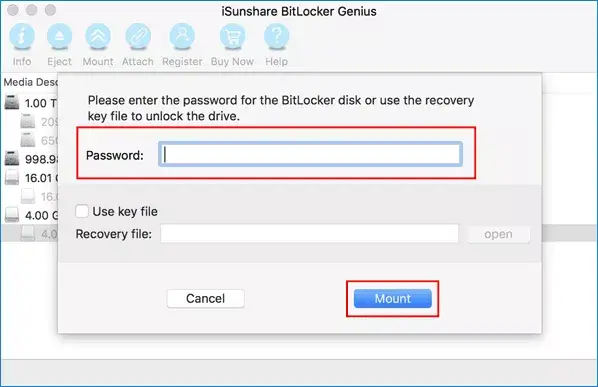 mount bitlocker genius with password