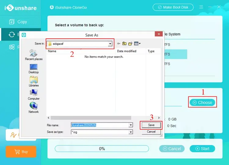 choose the destination of backup file