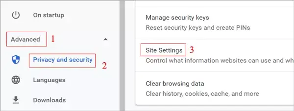 open chrome site settings window