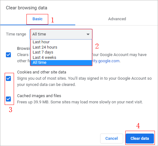 clear cache and cookies from chrome