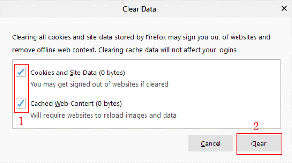 clear cache and cookies from firefox