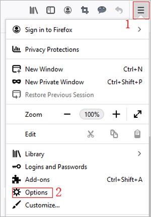 open firefox options