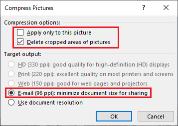 compress pictures format settings