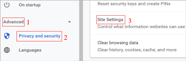 open chrome site settings window