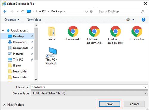 choose a destination to save html file