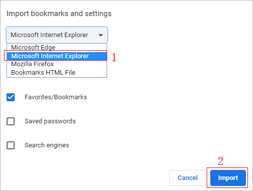 choose the browser to import