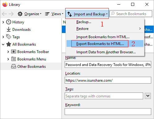 export bookmarks to html