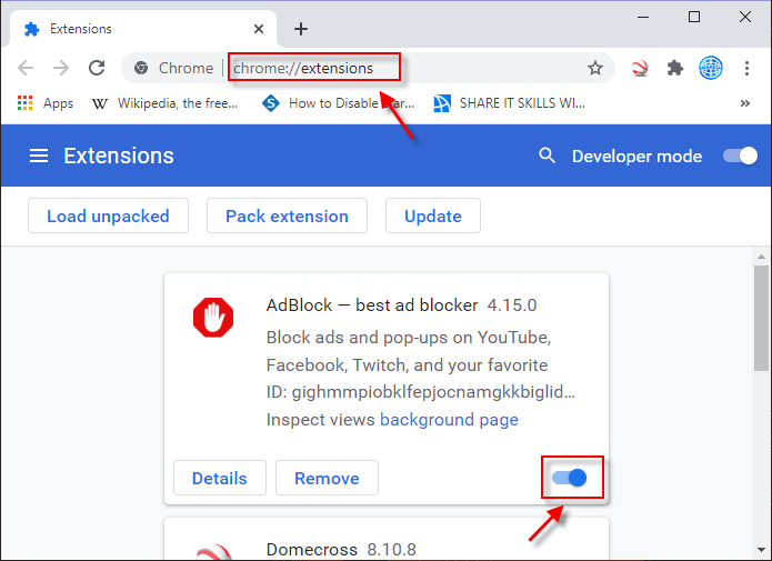 disable chrome extensions