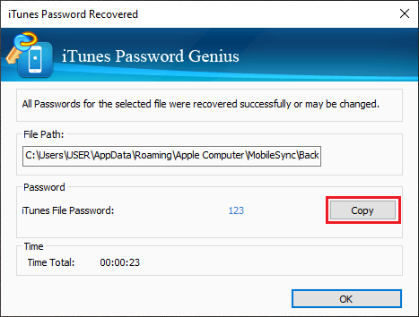 password recovery result