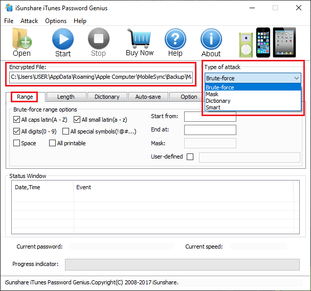 set attack type as brute-force