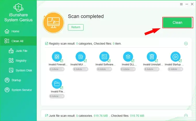 clean all unneeded files with one click
