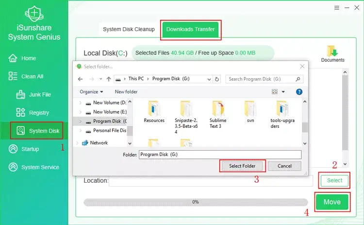 transfer downloads to another location