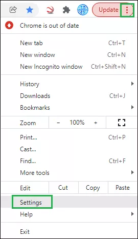 open chrome browser and click settings