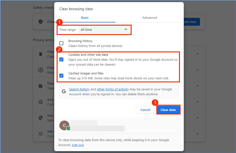 clear browsing data
