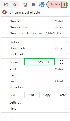 click plus or minus in the zoom section