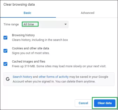 clear browsing data