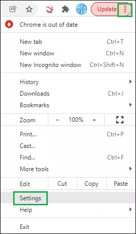 click settings in the pop-up menu