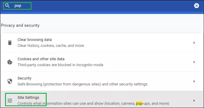 select site settings