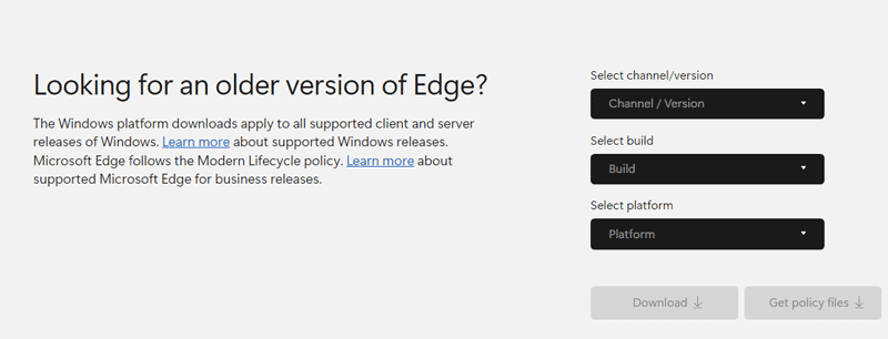 looking for an older version of edge
