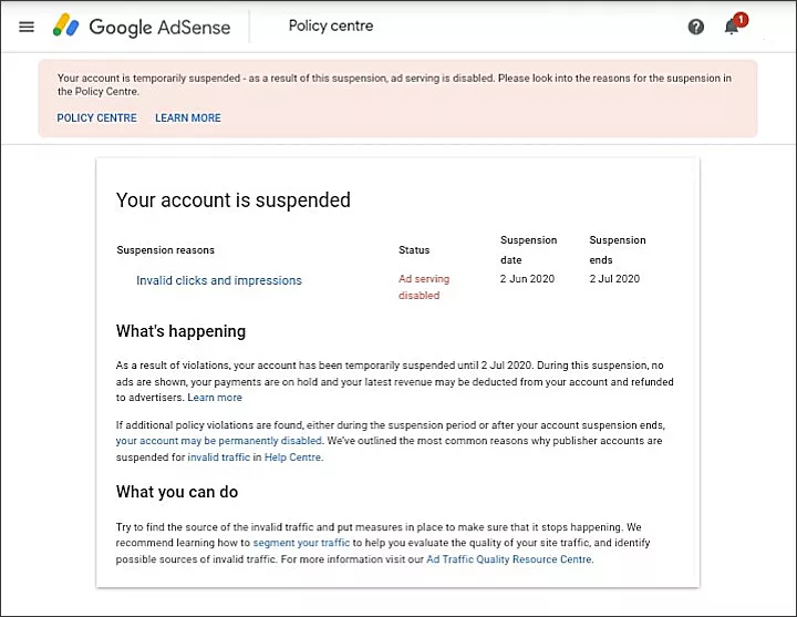google adsense account suspended