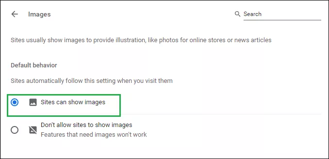 turn on sites can show images