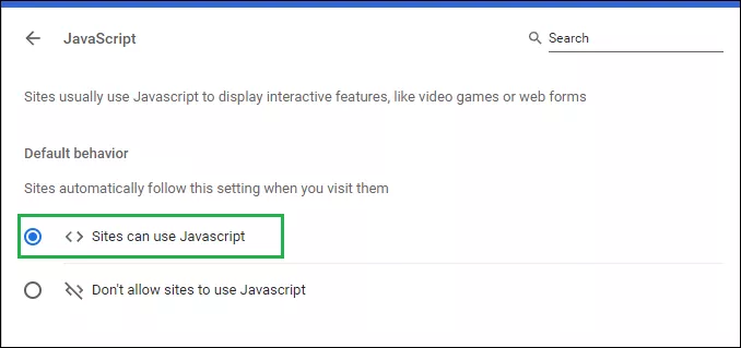 turn on sites can use Javascript 
