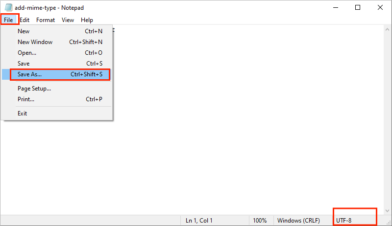 use notepad to change htaccess file format