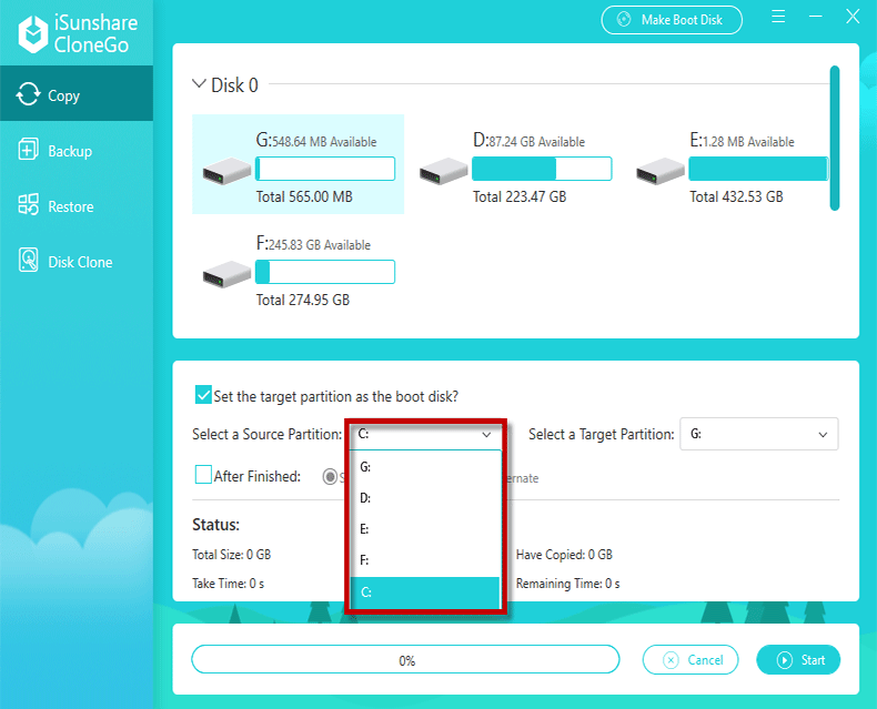 select a source partition