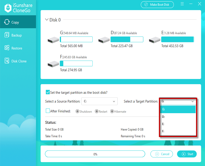 select a target partition